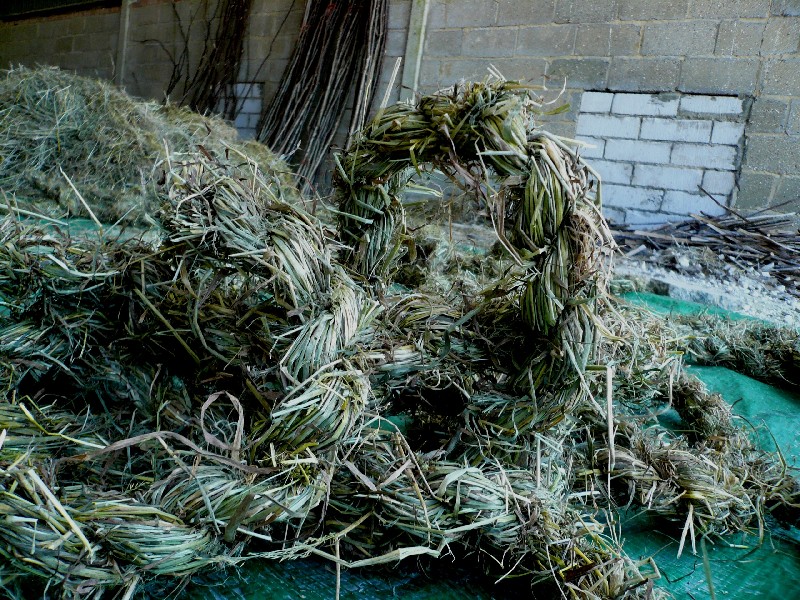 hay rope, grass baskets, foraged grass