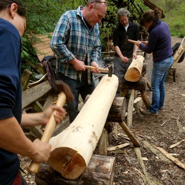 pounding ash splints for basketry